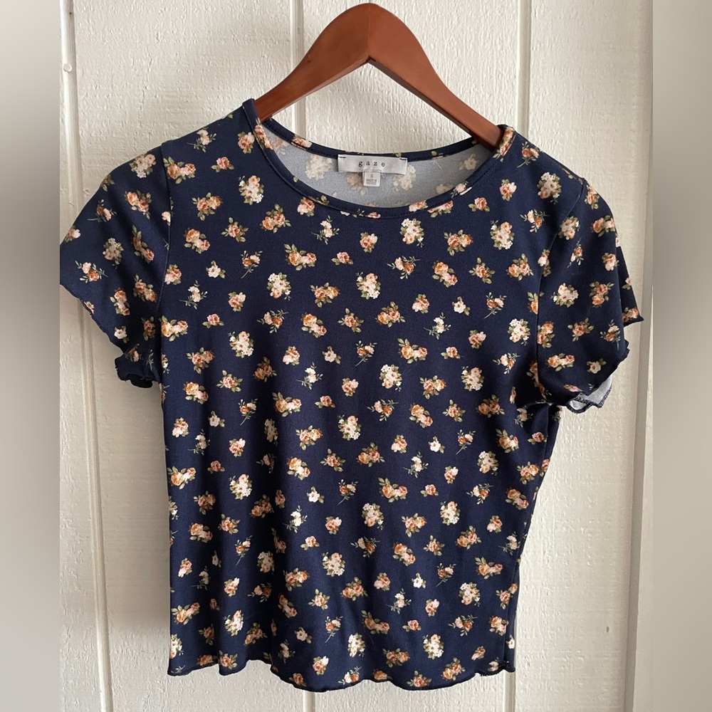 Gaze Navy Blue Floral Top Juniors S